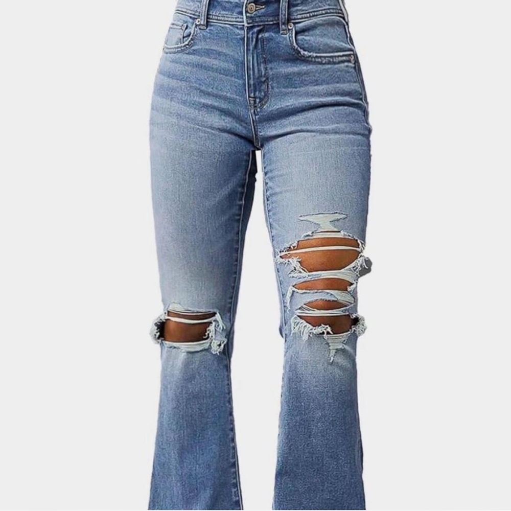 distressed flared denim jeans ₊˚⊹ 👖